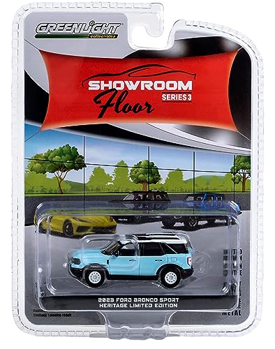 Greenlight 1:64 Showroom Floor Series 3-2023 Bronco Sport Heritage Limited Edition - Robin’s Egg Blue with Oxford White Roof 68030-E [Shipping from Canada]