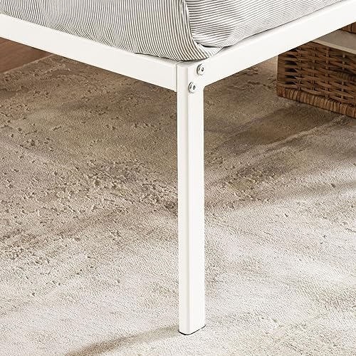 Best Price Mattress 18 Inch Metal Platform Bed Frame, Heavy Duty Steel Slats, White, King