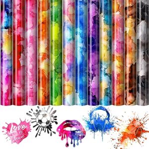 watercolor heat transfer vinyl,12" x 10",ink pattern iron-on vinyl tie dye print htv rolls bundle for t-shirts clothes fabric,heat press vinyl diy supplies