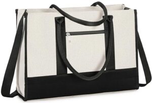loidou laptop tote bag for women 15.6 inch canvsa work tote bag computer bag large capacity teacher handbag shoulder bag