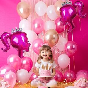 2Pcs Hot Pink Princess Foil Balloon Girl Head Balloons Pink Crown Doll balloons For Princess Theme Party Decorations Photo Booth Backdrop Little Girl Adult bachelorette Makeup Birthday Supply