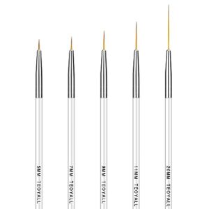 teoyall fine liner brush, nail art striping brushes 5/7/9/11/20mm thin line nail brush detail drawing brush gel nail polish brush