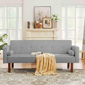 ridfy 75” modern folding futon sofa bed, convertible sleeper couch with wood legs/armrests/pillows, upholstered loveseat for small space, memory foam living seat for apartment/office (gray)