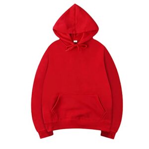 Mens Hoodies Pullover Lightweight Fashion Solid Color Hoodies Thermal Trendy Long Sleeve Hooded Jacket Thermal Big and Tall Hippie Streetwear Hunting Outfits Sudaderas para hombre(Red,XL)