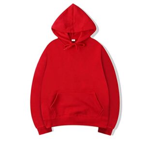 Mens Hoodies Pullover Lightweight Fashion Solid Color Hoodies Thermal Trendy Long Sleeve Hooded Jacket Thermal Big and Tall Hippie Streetwear Hunting Outfits Sudaderas para hombre(Red,XL)