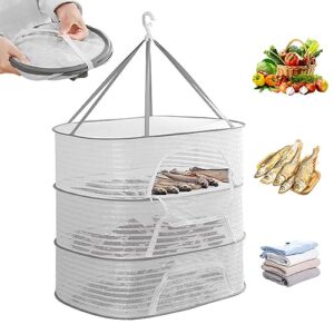 nicedeal herb drying rack, 3 layers collapsible mesh hanging drying racks hanging herb dryer rack with zip breathable drying rack hanging mesh net for seeds vegetables fish 37x23.62x15.75 inch