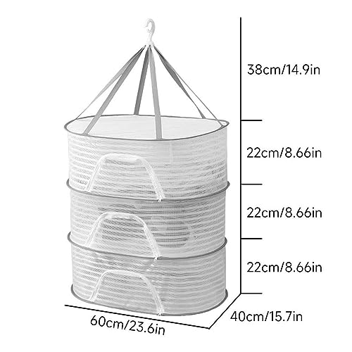 Nicedeal Herb Drying Rack, 3 Layers Collapsible Mesh Hanging Drying Racks Hanging Herb Dryer Rack with Zip Breathable Drying Rack Hanging Mesh Net for Seeds Vegetables Fish 37x23.62x15.75 inch