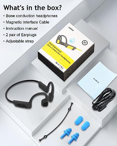 LOBKIN Bone Conduction Headphones Bluetooth 5.3 - Wireless Open Ear Headphones Built-in Mic & 32GB Memory MP3 Player, IP68 Waterproof Ultralight Sport Headphones for Swimming Running