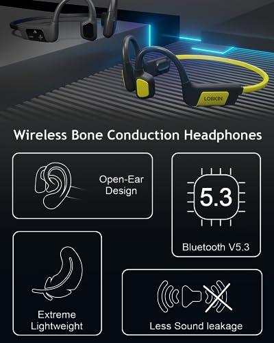 LOBKIN Bone Conduction Headphones Bluetooth 5.3 - Wireless Open Ear Headphones Built-in Mic & 32GB Memory MP3 Player, IP68 Waterproof Ultralight Sport Headphones for Swimming Running