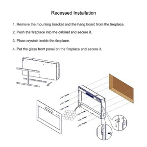 60 inch Recessed Ultra Thin Tempered Glass Front Wall Mounted Electric Fireplace with Remote and Multi Color Flame & Emberbed, LED Light Heater