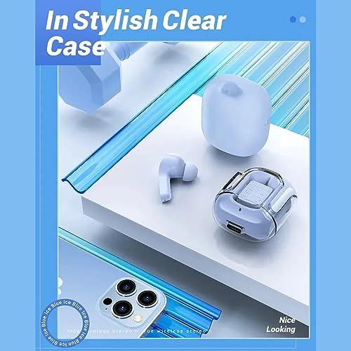 OUGECOOK Eifrt Headphones Crystal Earbud, Eifrt Earbuds, Eifrt Earbuds, with Enc Noise Canceling Earphones, Sports Waterproof Earphone, Mini Crystal in-Ear Earbuds. (Blue)