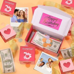 BABORUI Surprise Gift Box Explosion for Money, Exploding Surprise Box Gift Box with Confetti, Cash Explosion Gift Box for Birthday Anniversary Valentine Proposal