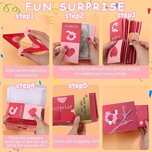 BABORUI Surprise Gift Box Explosion for Money, Exploding Surprise Box Gift Box with Confetti, Cash Explosion Gift Box for Birthday Anniversary Valentine Proposal