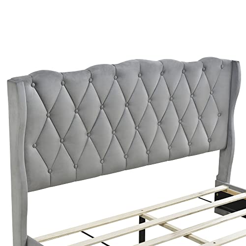 YUNLife&Home Queen Size Bed Frame with 3 Storage Drawers,Upholstered Storage Platform Bed Frame with Tufted Headboard/Wooden Slat Support/No Box Spring Needed for Bedroom Guest Room
