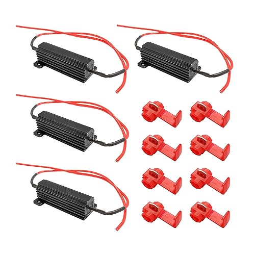 zipelo 4Pcs LED Load Resistors, 50W 6OHM Fix Blink Error Code Warning Cancellor with T-Clamp, Car Accessories (Black)