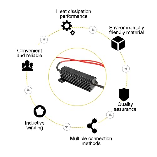 zipelo 4Pcs LED Load Resistors, 50W 6OHM Fix Blink Error Code Warning Cancellor with T-Clamp, Car Accessories (Black)