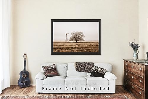 Country Photography Print (Not Framed) Sepia Picture of Old Windmill and Tree Covered in Frost on Winter Day in New Mexico Western Wall Art Farmhouse Decor (30" x 40")