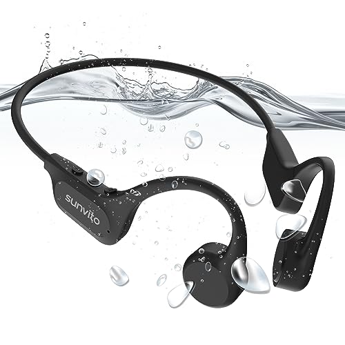 sunvito Bone Conduction Headphones, Open Ear Headphones with IP68 Waterproof Swimming Headphones, Wireless Bluetooth 5.3-Built-in 32G Memory with Mic for Outdoor Exercise, Running, Travel, Cycling