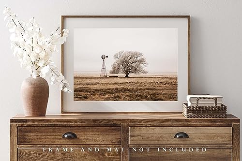 Country Photography Print (Not Framed) Sepia Picture of Old Windmill and Tree Covered in Frost on Winter Day in New Mexico Western Wall Art Farmhouse Decor (30" x 40")