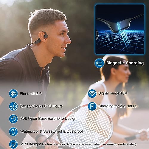 sunvito Bone Conduction Headphones, Open Ear Headphones with IP68 Waterproof Swimming Headphones, Wireless Bluetooth 5.3-Built-in 32G Memory with Mic for Outdoor Exercise, Running, Travel, Cycling