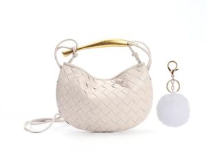 woven leather hobe dumpling bag dinner handbag for women purse hobo bag knotted woven summer clutch bag(beige)