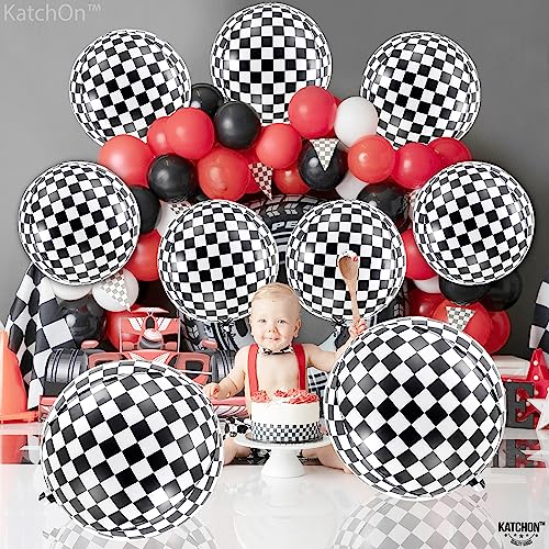 KatchOn, Metallic Pink Balloons - Pack of 24 | Pink Foil Balloons, Checkered Flag Balloons | Black and White Checkered Balloons for Pink Birthday Party Decorations and Race Car Birthday Party Supplies