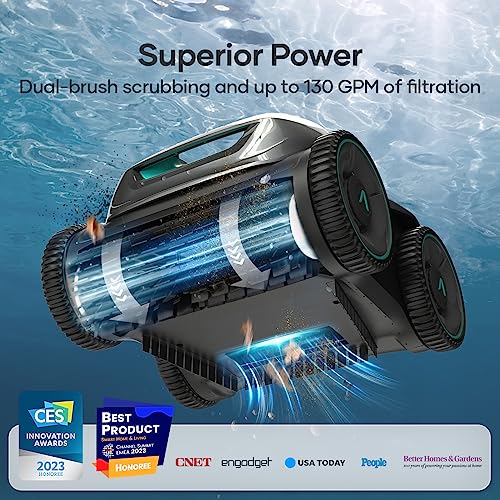Renew AIPER Seagull Pro Cordless Robotic Pool Vacuum Cleaner, Wall Climbing and Smart Navigation, 180 Mins Battery time, Strong Power Scrubbing Brush for Above/In-Ground Pools up to 60 FT Black