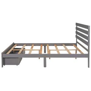 DUNTRKDU Queen Size Pine Platform Bed Frame with 2 Storage Drawer, Modern Classic Platform Bed with Headboard/Wood Slats Support/Easy Assemble for Bedroom Apartment Girls Boys Teens (Gray, Queen)
