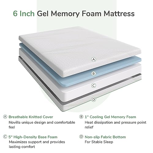 Novilla Queen Mattress, Memory Foam Mattress Queen Size 6 Inch, Cooling Queen Size Mattress in a Box for Back Pain Relief, Medium Firm Mattress with Edge Support & Motion Isolation, Ataraxia