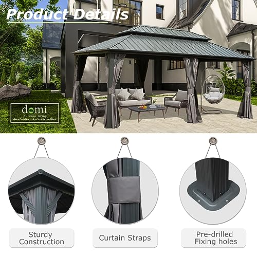 Domi 12' X 18' Hardtop Gazebo, Aluminum Metal Gazebo with Galvanized Steel Double Roof Canopy, Curtain and Netting, Permanent Gazebo Pavilion for Patio, Backyard, Deck, Lawn