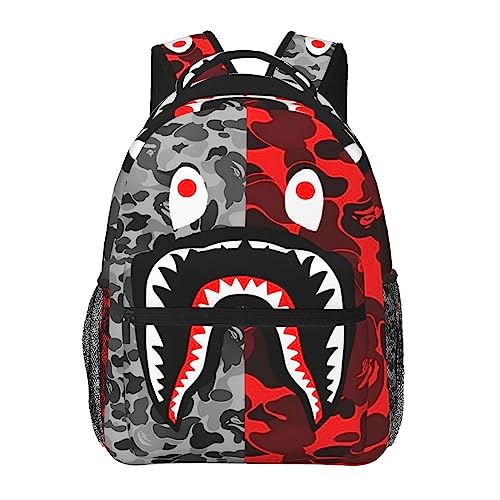 AIRPO Fashion Shark Teeth Camo Backpacks Camouflage 3D Print Big Capacity Computer Daypack Lightweight Multiple Backpack Travel Shoulders Bag For Women Men