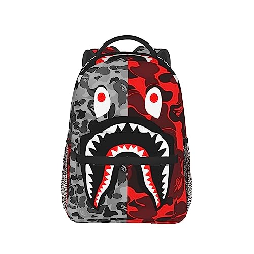 AIRPO Fashion Shark Teeth Camo Backpacks Camouflage 3D Print Big Capacity Computer Daypack Lightweight Multiple Backpack Travel Shoulders Bag For Women Men