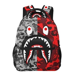 AIRPO Fashion Shark Teeth Camo Backpacks Camouflage 3D Print Big Capacity Computer Daypack Lightweight Multiple Backpack Travel Shoulders Bag For Women Men