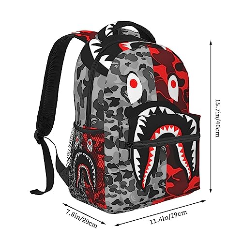 AIRPO Fashion Shark Teeth Camo Backpacks Camouflage 3D Print Big Capacity Computer Daypack Lightweight Multiple Backpack Travel Shoulders Bag For Women Men