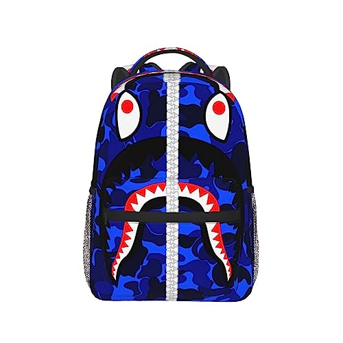 AIRPO Fashion Shark Backpacks Bright Navy Pink Camouflage Large Capacity Laptop Daypack Lightweight Backpack Travel Hiking Bag For Women Men