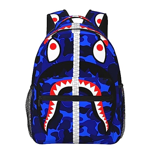 AIRPO Fashion Shark Backpacks Bright Navy Pink Camouflage Large Capacity Laptop Daypack Lightweight Backpack Travel Hiking Bag For Women Men