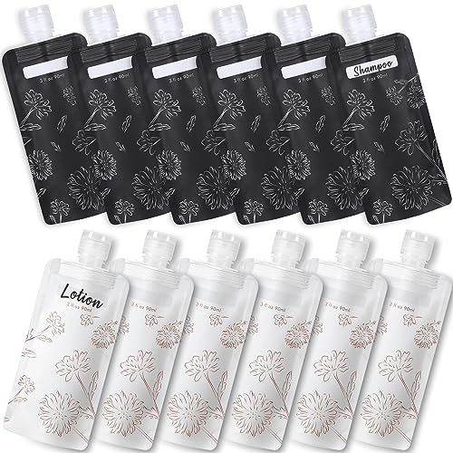 PACKISM Travel Pouches for Toiletries - 12 Pack Leak Proof 3oz TSA Approved Travel Squeeze Pouches,Stand Up Liquid Travel Containers for Shampoo Conditioner Lotion Body Wash