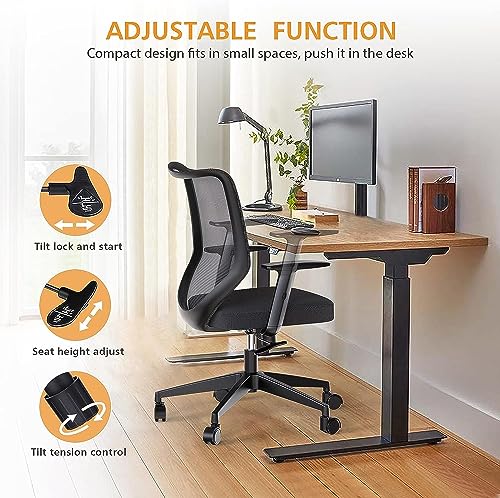 ETasker Ergonomic Office Chair Home: Mesh Desk Chair with Adjustable Arms - Mid Back Computer Chairs for Women Adults - Swivel Task Chair Comfortable for Home Office (Black)