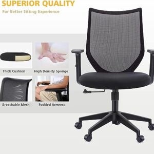 ETasker Ergonomic Office Chair Home: Mesh Desk Chair with Adjustable Arms - Mid Back Computer Chairs for Women Adults - Swivel Task Chair Comfortable for Home Office (Black)