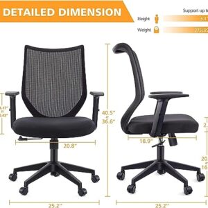 ETasker Ergonomic Office Chair Home: Mesh Desk Chair with Adjustable Arms - Mid Back Computer Chairs for Women Adults - Swivel Task Chair Comfortable for Home Office (Black)