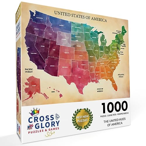 The United Hues of America by Cross & Glory - Premium 1000-Piece Educational Jigsaw Puzzle - Eco-Friendly, Vibrant & Unique USA Map - Perfect for Family Fun - Challenging Brain Game & Great Gift Idea