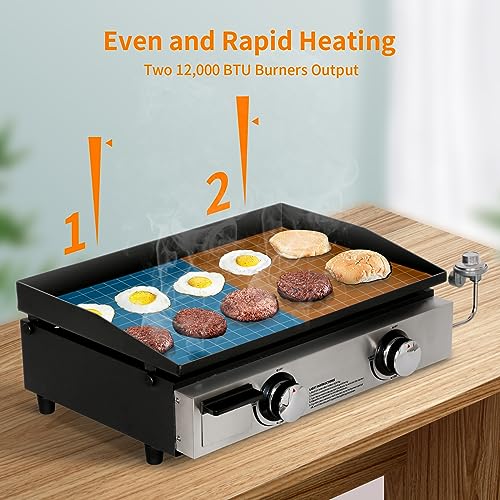 Hykolity 22 in. Heavy Duty Propane Gas Tabletop Griddle, 24,000 BTU Non-Stick Portable Table Top Griddle Grill, Stainless Steel Griddle for Tabletop, Camping, Outdoor, Cooking, Tailgating