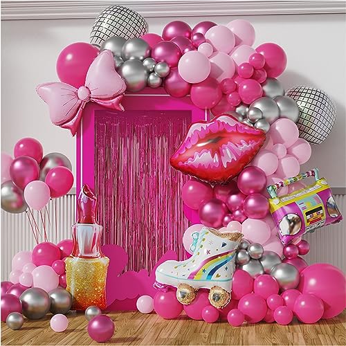 Pink Balloon Garland Arch Kit Hot Pink Metallic Rose Gold Silver Disco For Princess Theme Birthday Girl's Party Supplies Birthday Party Wedding Decoration