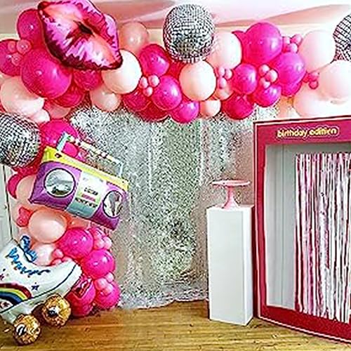 Pink Balloon Garland Arch Kit Hot Pink Metallic Rose Gold Silver Disco For Princess Theme Birthday Girl's Party Supplies Birthday Party Wedding Decoration