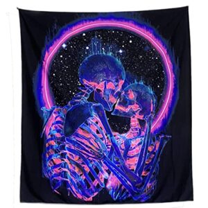 BIECWIAY Skull Kiss Lover Blacklight Tapestry for Bedroom Tapestry UV Reactive Fantasy Skeleton Trippy Tapestry Black Light Tapestry Aesthetic Wall Hanging for Room Home Decor