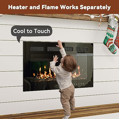 30" Electric Fireplace Recessed and Wall Mounted LED Fireplace with Remote Control 8h Timer, 12 Flames,Touch Screen, in-Wall Fireplace with Log & Crystal Hearth for Living Room