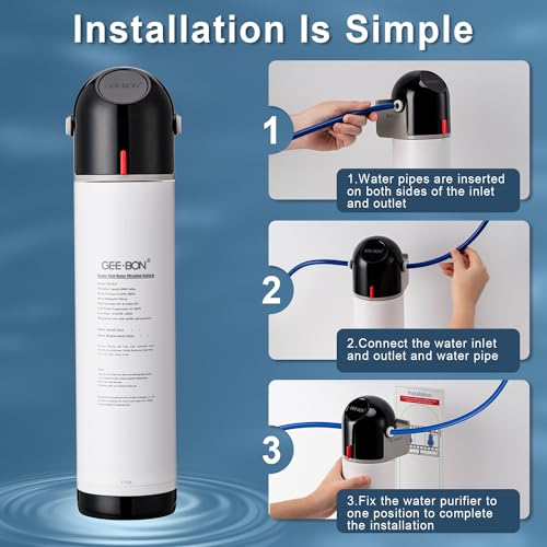 GEE BON Under Sink Water Filtration System, GB-M1S Direct Connect Under Sink Water Filter, 0.5 Micron Reduces 99% Lead, Chlorine, Bad Taste, Odor, 8000 Gallon