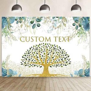 aibiin 7x5ft family reunion custom backdrop eucalyptus leaves family tree photography background green gold tree greenery leaves party decor gold glitter banner family party cake smash photo props