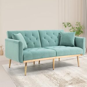 kootlena contemporary 65 inch sectional sofa, velvet sleeper sofa, modern futon sofa bed, reversible loveseat sofa with rose gold metal feet, accent sofa bed couches for living room bedroom (mint)