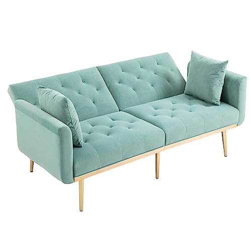 Kootlena Contemporary 65 inch Sectional Sofa, Velvet Sleeper Sofa, Modern Futon Sofa Bed, Reversible Loveseat Sofa with Rose Gold Metal Feet, Accent Sofa Bed Couches for Living Room Bedroom (Mint)